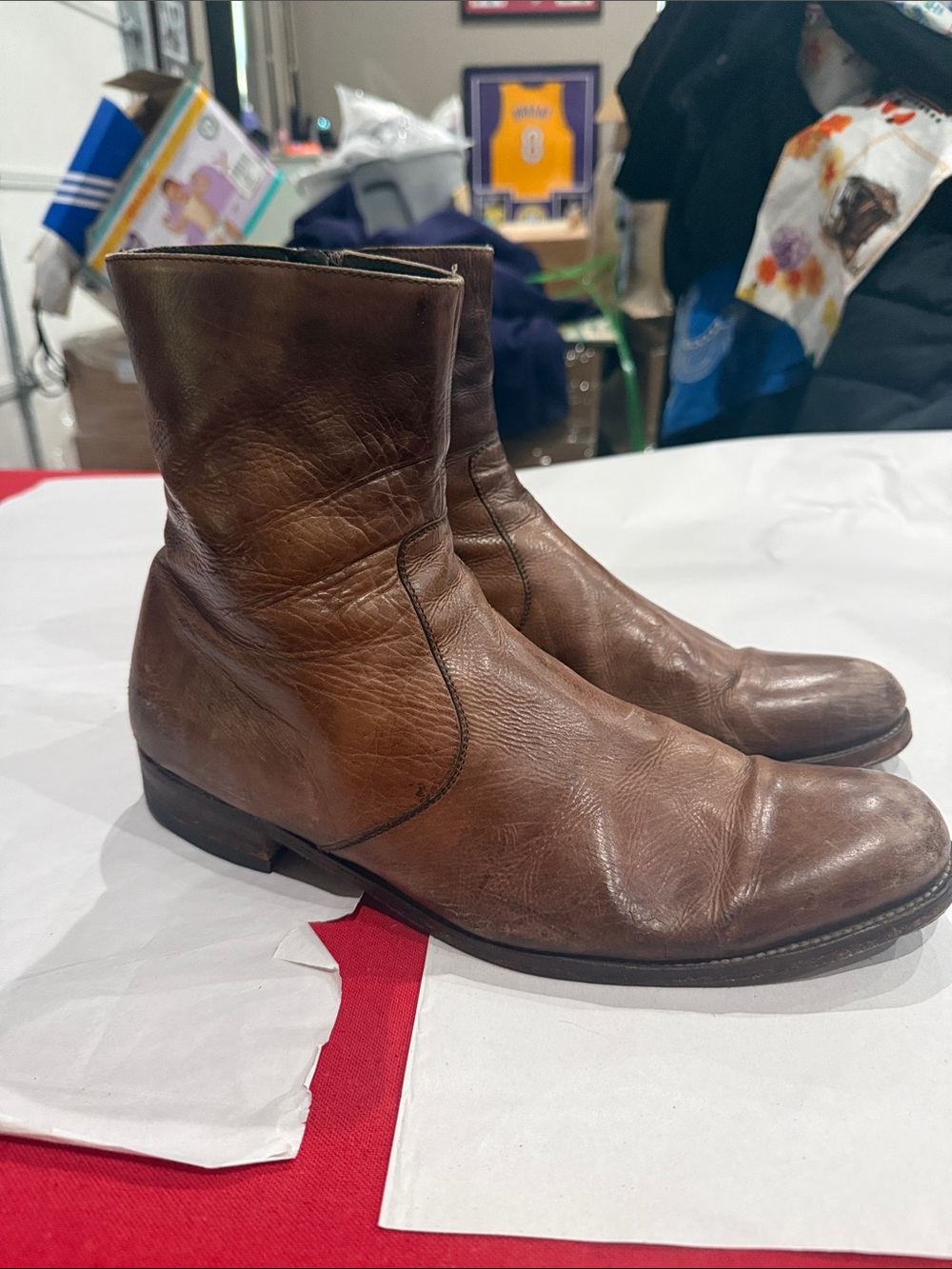 Magnanni Brown Leather Mid-Calf Boots